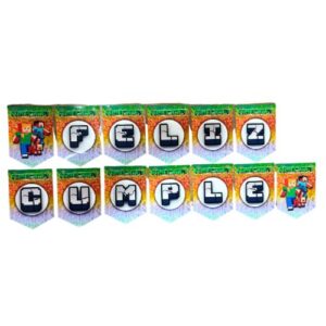 Guirnalda minecraft feliz cumpleaños