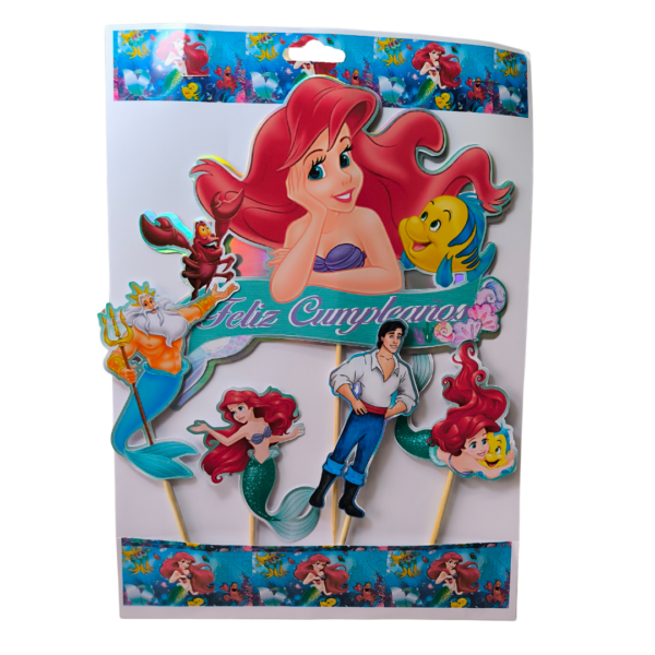 Pack 5 Topper Torta Cumpleaños Sirenita Ariel