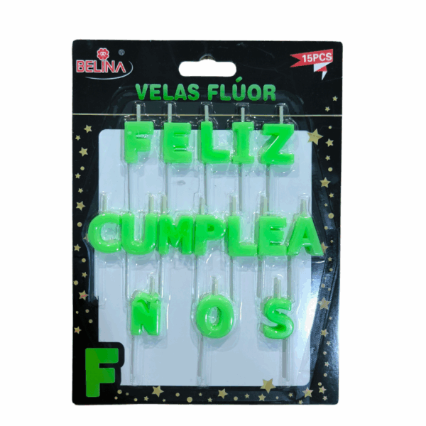 Velas Frase Feliz Cumpleaños Fluor - Neon 15 Unidades
