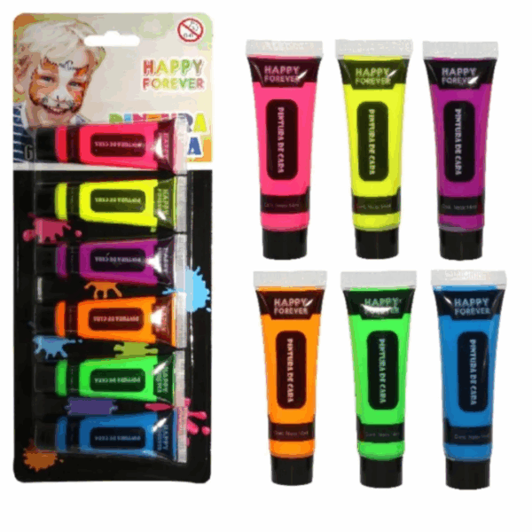 Set 6 Maquillaje Pinta Caritas Fluor Neón Fiestas Y Cumpleaños