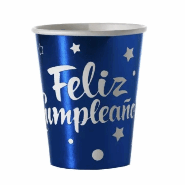 Pack 10 vaso cartón Feliz cumpleaños Azul