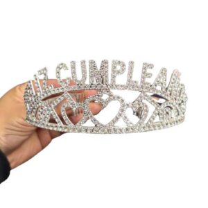 Corona Metálica Plateada Feliz Cumpleaños Corazones