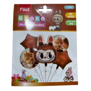 Set 5 Globos Metalizados Labubu marrón
