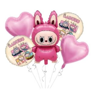 Set 5 Globos Metalizados Labubu rosado