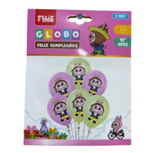 Pack 6 Globos Látex Cumpleaños Labubu Cotillón