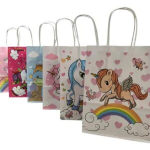 Pack 12 Bolsas De Papel Cumpleaños Unicornio 16x21 Cm